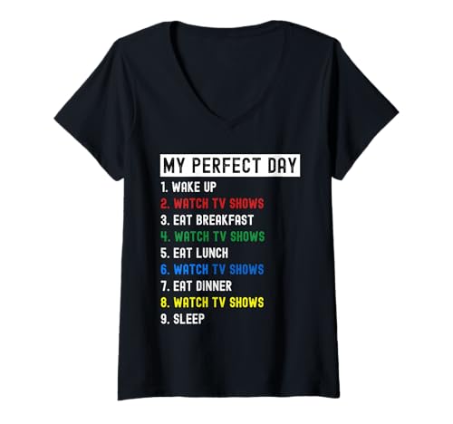 Damen Mein Perfekter Tag beim Anschauen von Fernsehsendungen T-Shirt mit V-Ausschnitt Damen Mein Perfekter Tag beim Anschauen von Fernsehsendungen T-Shirt mit V-Ausschnitt von My Perfect Day Lazy Costume CK.