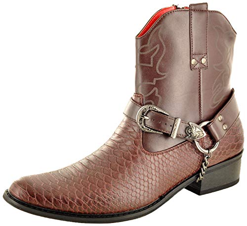 Herrenstiefel aus Schlangenhaut mit Reißverschluß, Western- Cowboy- Stiefel, knöchelhoch, Braun - dunkelbraun - Größe: 41 EU von My Perfect Pair