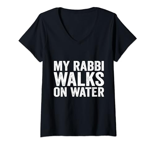 Damen Mein Rabbi geht auf dem Wasser T-Shirt mit V-Ausschnitt Damen Mein Rabbi geht auf dem Wasser T-Shirt mit V-Ausschnitt von My Rabbi walks on water