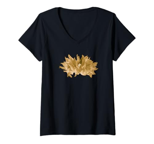 Damen Atemberaubende braune und weiße Kaktus-Dahlie-Blume T-Shirt mit V-Ausschnitt von My Rubio Garden