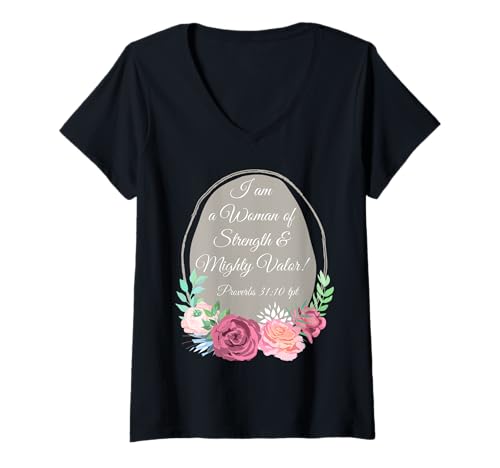 Damen Ich bin eine Frau voller Stärke und mächtiger Tapferkeit Sprichwörter 31:10 TPT T-Shirt mit V-Ausschnitt Damen Ich bin eine Frau voller Stärke und mächtiger Tapferkeit Sprichwörter 31:10 TPT T-Shirt mit V-Ausschnitt von My Saviour My King
