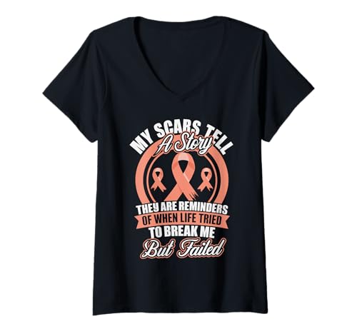 Damen Meine Narben erzählen eine Geschichte | Monat zur Sensibilisierung für Endometriumkrebs T-Shirt mit V-Ausschnitt Damen Meine Narben erzählen eine Geschichte | Monat zur Sensibilisierung für Endometriumkrebs T-Shirt mit V-Ausschnitt von My Scars Tell a Story Endometrial Cancer Awareness
