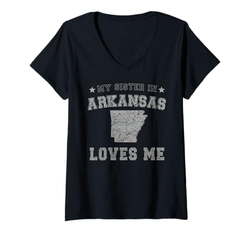 Damen Meine Schwester in Arkansas liebt Mich America Vintage State T-Shirt mit V-Ausschnitt von My Sister Loves Me US State Arkansas