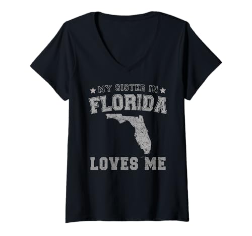Damen Meine Schwester in Florida liebt Mich America Vintage State T-Shirt mit V-Ausschnitt von My Sister Loves Me US State Florida
