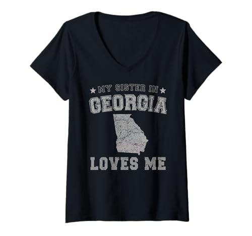 Damen Meine Schwester in Georgia liebt Mich America Vintage State T-Shirt mit V-Ausschnitt von My Sister Loves Me US State Georgia