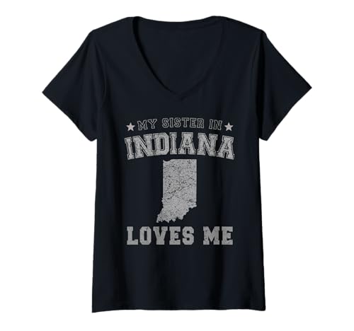 Damen Meine Schwester in Indiana liebt Mich America Vintage State T-Shirt mit V-Ausschnitt von My Sister Loves Me US State Indiana
