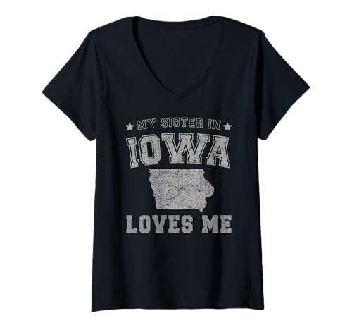 Damen Meine Schwester in Iowa liebt Mich America Vintage State T-Shirt mit V-Ausschnitt Damen Meine Schwester in Iowa liebt Mich America Vintage State T-Shirt mit V-Ausschnitt von My Sister Loves Me US State Iowa