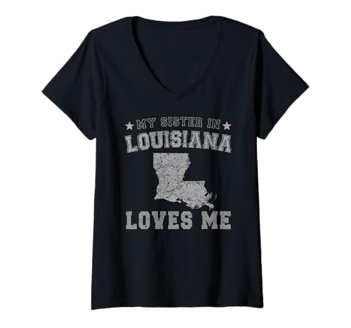 Damen Meine Schwester in Louisiana liebt Mich America Vintage State T-Shirt mit V-Ausschnitt von My Sister Loves Me US State Louisiana