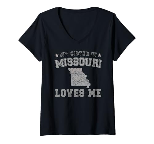 Damen Meine Schwester in Missouri liebt Mich America Vintage State T-Shirt mit V-Ausschnitt von My Sister Loves Me US State Missouri