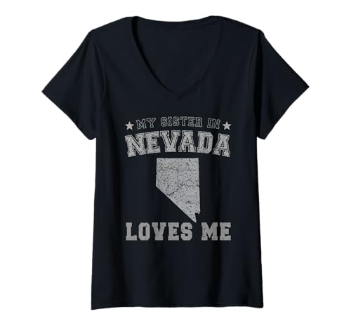 Damen Meine Schwester in Nevada liebt Mich America Vintage State T-Shirt mit V-Ausschnitt Damen Meine Schwester in Nevada liebt Mich America Vintage State T-Shirt mit V-Ausschnitt von My Sister Loves Me US State Nevada