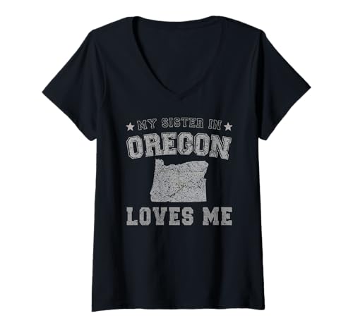 Damen Meine Schwester in Oregon liebt Mich America Vintage State T-Shirt mit V-Ausschnitt Damen Meine Schwester in Oregon liebt Mich America Vintage State T-Shirt mit V-Ausschnitt von My Sister Loves Me US State Oregon