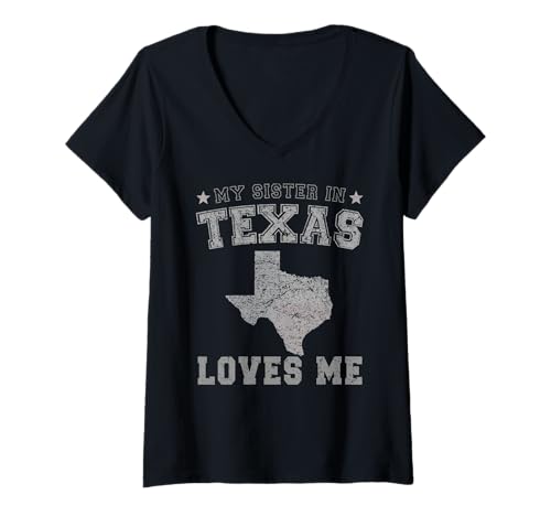 Damen Meine Schwester in Texas liebt Mich America Vintage State T-Shirt mit V-Ausschnitt Damen Meine Schwester in Texas liebt Mich America Vintage State T-Shirt mit V-Ausschnitt von My Sister Loves Me US State Texas