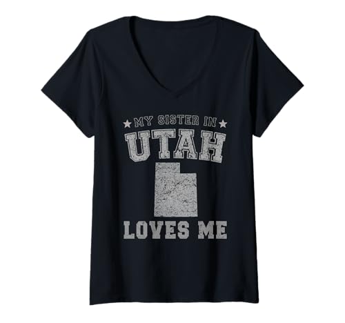 Damen Meine Schwester in Utah liebt Mich America Vintage State T-Shirt mit V-Ausschnitt Damen Meine Schwester in Utah liebt Mich America Vintage State T-Shirt mit V-Ausschnitt von My Sister Loves Me US State Utah