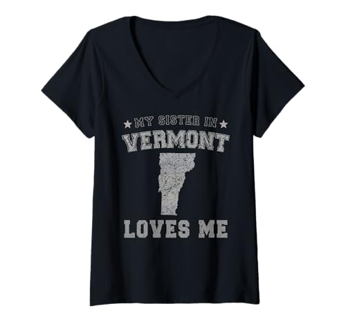 Damen Meine Schwester in Vermont liebt Mich America Vintage State T-Shirt mit V-Ausschnitt von My Sister Loves Me US State Vermont
