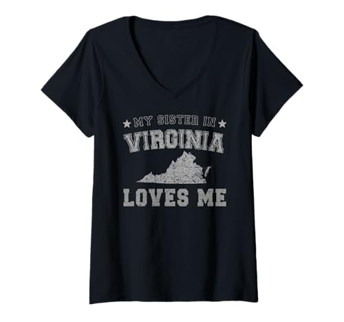 Damen Meine Schwester in Virginia liebt Mich America Vintage State T-Shirt mit V-Ausschnitt Damen Meine Schwester in Virginia liebt Mich America Vintage State T-Shirt mit V-Ausschnitt von My Sister Loves Me US State Virginia