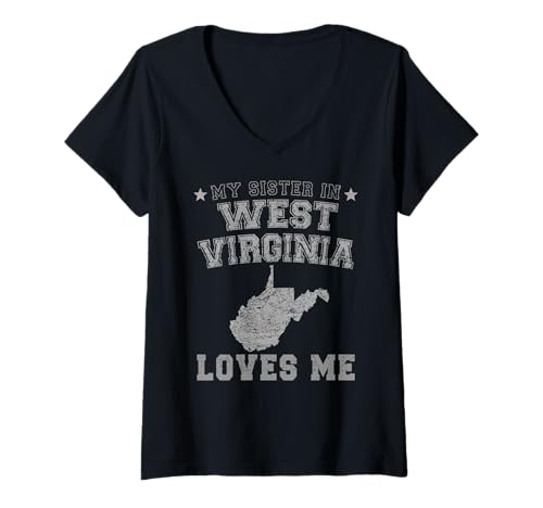 Damen Meine Schwester in West Virginia liebt Mich America Vintage State T-Shirt mit V-Ausschnitt Damen Meine Schwester in West Virginia liebt Mich America Vintage State T-Shirt mit V-Ausschnitt von My Sister Loves Me US State West Virginia