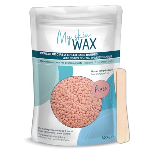 My Skin WAX - Waxing perlen 800g, Hypoallergen, Ohne Streifen, Wachsperlen Haarentfernung für Gesicht, Augenbrauen, Intim Waxing, Brazilian wax, Wachsperlen für Männer, Frauen - Rosa von My Skin WAX
