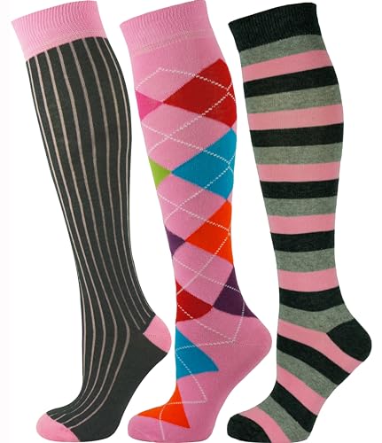 Mysocks Kniestrümpfe Damen Kniestrümpfe Herren - Unisex Knee High Socks Knie Strümpfe - Gekämmte Baumwolle Knie Strümpfe, 3 Paare Multi Design 14, 42-46 von Mysocks