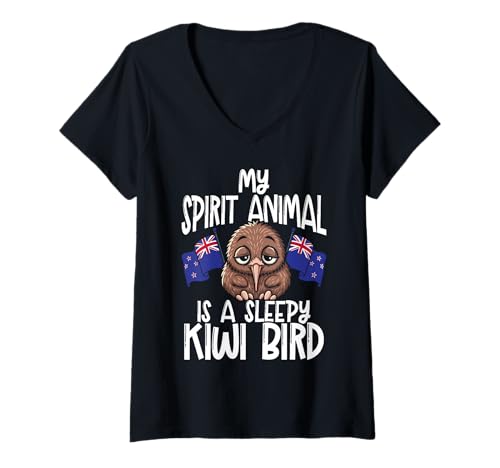 Damen My Spirit Animal is A Sleepy Kiwi Bird Neuseeland T-Shirt mit V-Ausschnitt von My Spirit Animal Kiwi Bird New Zealand Flags