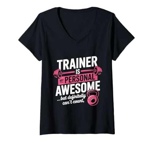 Damen Mein Personal Trainer ist großartig, aber Funny Gym kann ich nicht zählen T-Shirt mit V-Ausschnitt Damen Mein Personal Trainer ist großartig, aber Funny Gym kann ich nicht zählen T-Shirt mit V-Ausschnitt von My Trainer Humor Gym Enthusiasts Fun Tee
