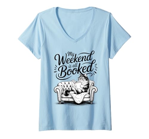 Damen My Weekend Is All Booked T-Shirt mit V-Ausschnitt Damen My Weekend Is All Booked T-Shirt mit V-Ausschnitt von My Weekend Is All Booked Cat Reading