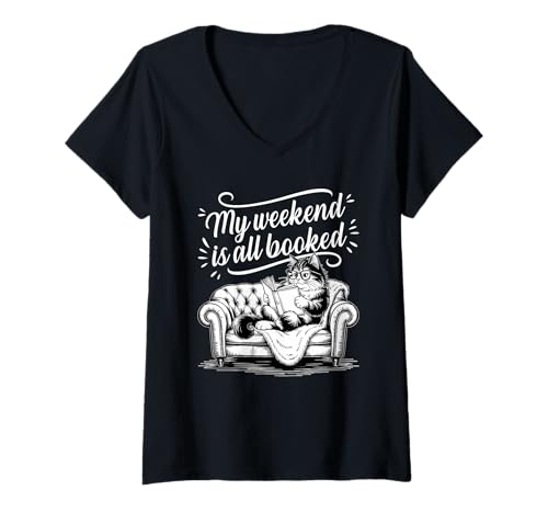 Damen My Weekend Is All Booked T-Shirt mit V-Ausschnitt Damen My Weekend Is All Booked T-Shirt mit V-Ausschnitt von My Weekend Is All Booked Cat Reading