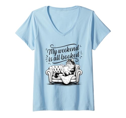 Damen My Weekend Is All Booked T-Shirt mit V-Ausschnitt Damen My Weekend Is All Booked T-Shirt mit V-Ausschnitt von My Weekend Is All Booked Cat Reading