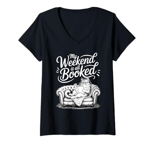 Damen My Weekend Is All Booked T-Shirt mit V-Ausschnitt Damen My Weekend Is All Booked T-Shirt mit V-Ausschnitt von My Weekend Is All Booked Cat Reading