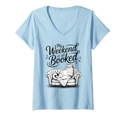 Damen My Weekend Is All Booked T-Shirt mit V-Ausschnitt Damen My Weekend Is All Booked T-Shirt mit V-Ausschnitt von My Weekend Is All Booked Cat Reading