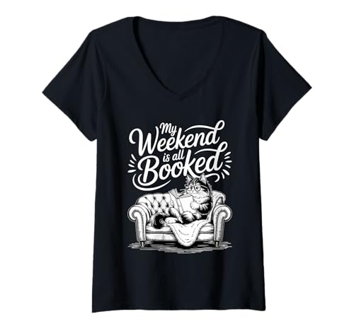 Damen My Weekend Is All Booked T-Shirt mit V-Ausschnitt Damen My Weekend Is All Booked T-Shirt mit V-Ausschnitt von My Weekend Is All Booked Cat Reading