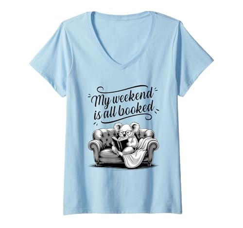 Damen My Weekend Is All Booked T-Shirt mit V-Ausschnitt Damen My Weekend Is All Booked T-Shirt mit V-Ausschnitt von My Weekend Is All Booked Koala Reading