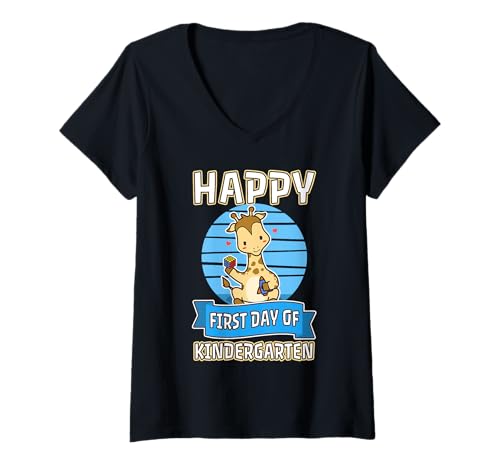 Damen Glücklicher erster Kindergartentag T-Shirt mit V-Ausschnitt Damen Glücklicher erster Kindergartentag T-Shirt mit V-Ausschnitt von My first day of daycare Kindergarten Team Kids