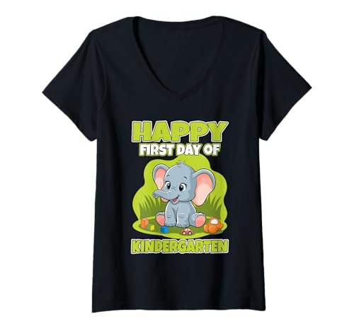 Damen Glücklicher erster Kindergartentag T-Shirt mit V-Ausschnitt Damen Glücklicher erster Kindergartentag T-Shirt mit V-Ausschnitt von My first day of daycare Kindergarten Team Kids