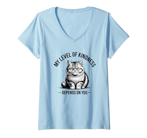 Damen Mein Niveau der Freundlichkeit hängt von dir ab T-Shirt mit V-Ausschnitt von My level of kindness depend on you cat