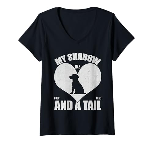 Damen Mein Schatten hat Vier Beine und einen Schwanz T-Shirt mit V-Ausschnitt Damen Mein Schatten hat Vier Beine und einen Schwanz T-Shirt mit V-Ausschnitt von My shadow has four legs and a tail