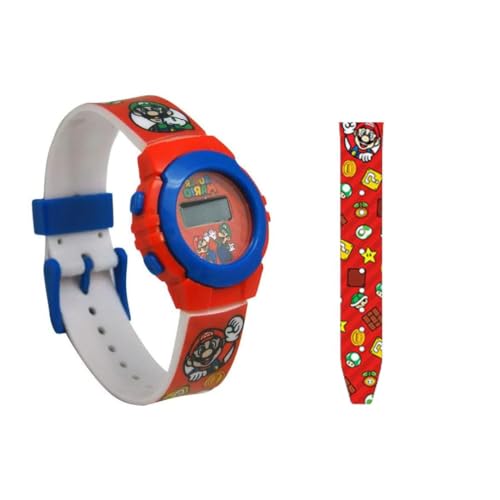 My sweety pop Digitale Armbanduhr für Kinder – Schule – Kindergarten – Kindergarten – Urlaub – Geschenkidee – verstellbares Armband, Mario – Rot/Blau von My sweety pop