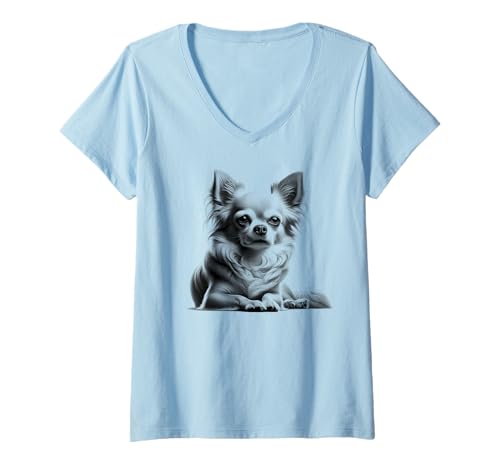 Damen Süßer Chihuahua in liegender Poser T-Shirt mit V-Ausschnitt Damen Süßer Chihuahua in liegender Poser T-Shirt mit V-Ausschnitt von MyAnimal - Chihuahua