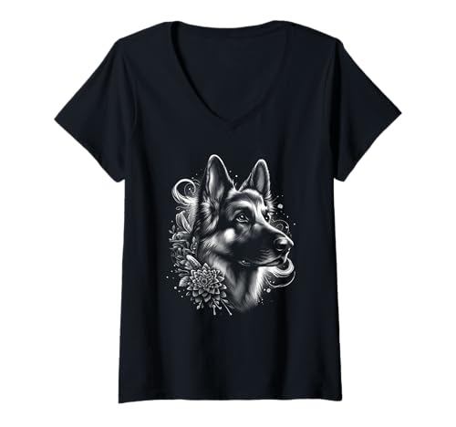 Damen Cooler deutscher Schäferhund als kunstvolles Porträt T-Shirt mit V-Ausschnitt Damen Cooler deutscher Schäferhund als kunstvolles Porträt T-Shirt mit V-Ausschnitt von MyAnimal - Shepherd
