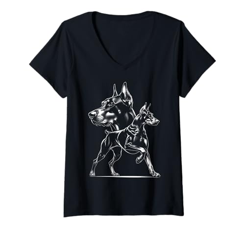 Damen Dobermann Hund in stolzer Pose - Fotorealistischer Stil T-Shirt mit V-Ausschnitt Damen Dobermann Hund in stolzer Pose - Fotorealistischer Stil T-Shirt mit V-Ausschnitt von MyAnimal - Doberman