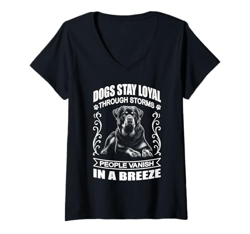 Damen Rottweiler - Hunde bleiben treu durch Stürme T-Shirt mit V-Ausschnitt von MyAnimal - Rottweiler