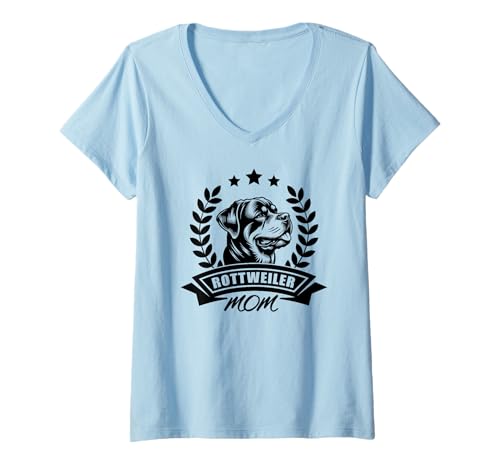 Damen Rottweiler Mom - Mit Banner und Ährenkranz T-Shirt mit V-Ausschnitt Damen Rottweiler Mom - Mit Banner und Ährenkranz T-Shirt mit V-Ausschnitt von MyAnimal - Rottweiler