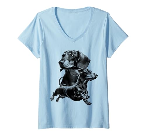 Damen Stolzer Dackel als cooles Porträt T-Shirt mit V-Ausschnitt von MyAnimal - Dachshund