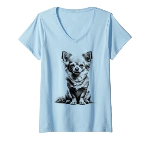 Damen Süßer Chihuahua im Zeichenstil T-Shirt mit V-Ausschnitt Damen Süßer Chihuahua im Zeichenstil T-Shirt mit V-Ausschnitt von MyAnimal - Chihuahua