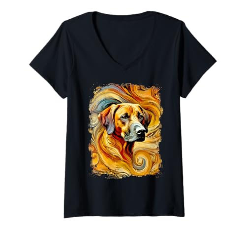 Damen Süßer Rhodesian Ridgeback als buntes Kunstwerk T-Shirt mit V-Ausschnitt Damen Süßer Rhodesian Ridgeback als buntes Kunstwerk T-Shirt mit V-Ausschnitt von MyAnimal - Rhodesian Ridgeback