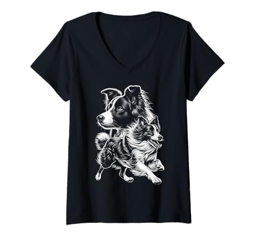 Damen Super süßer Border Collie als Photorealistisches Porträt T-Shirt mit V-Ausschnitt Damen Super süßer Border Collie als Photorealistisches Porträt T-Shirt mit V-Ausschnitt von MyAnimal - Border Collie