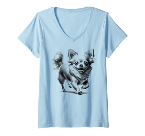 Damen Super süßer Chihuahua im photorealistischen Zeichenstil T-Shirt mit V-Ausschnitt Damen Super süßer Chihuahua im photorealistischen Zeichenstil T-Shirt mit V-Ausschnitt von MyAnimal - Chihuahua