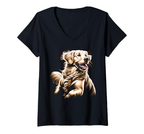 Damen Verspielter Golden Retriever im Fotorealistischen Stil T-Shirt mit V-Ausschnitt von MyAnimal - Golden Retriever
