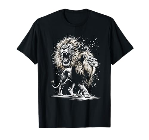 MyAnimal - Löwe majestätisch und stolz im künstlerischen Stil Damen T-Shirt Schwarz S Tierdruck-Design Kurzarm Klassisch Regular Klein von MyAnimal - Your Favourite Animal Wear