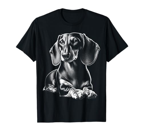 MyAnimal - Süßer Dackel in liegender Pose als cooles Porträt T-Shirt für Damen und Herren, Schwarz, S, Kurzarm, Klassisch Stylish, Polyester 100% von MyAnimal - Dachshund