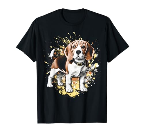 MyAnimal - Super süßer Beagle Hund mit coolen Farbklecksen T-Shirt für stolze Beagle-Besitzer, Kinder und Erwachsene, Schwarz, S, Cartoon, Unisex-Kinder von MyAnimal - Beagle